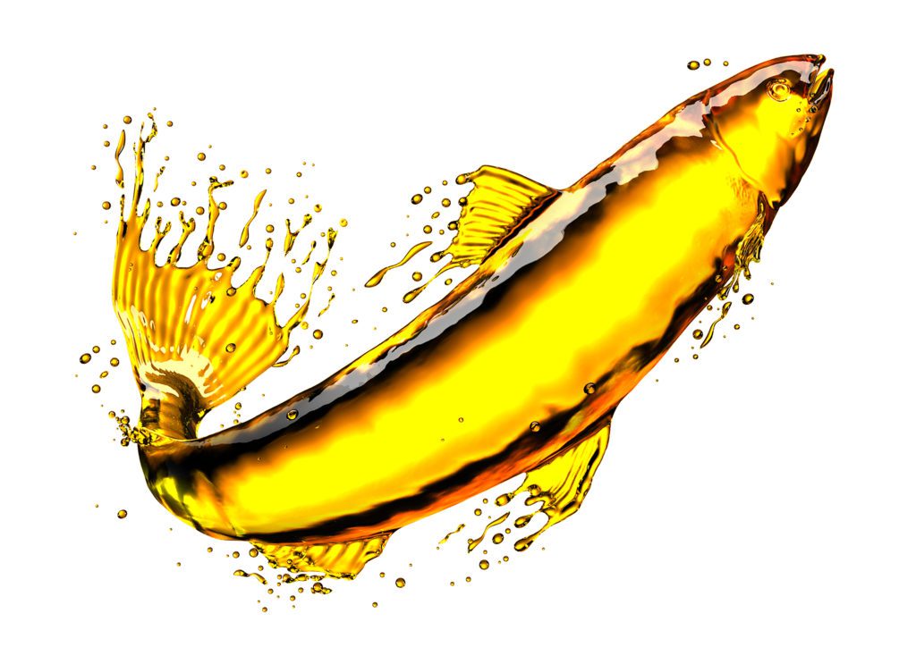 Illustration of golden oil that is in the shape of a swimming fish