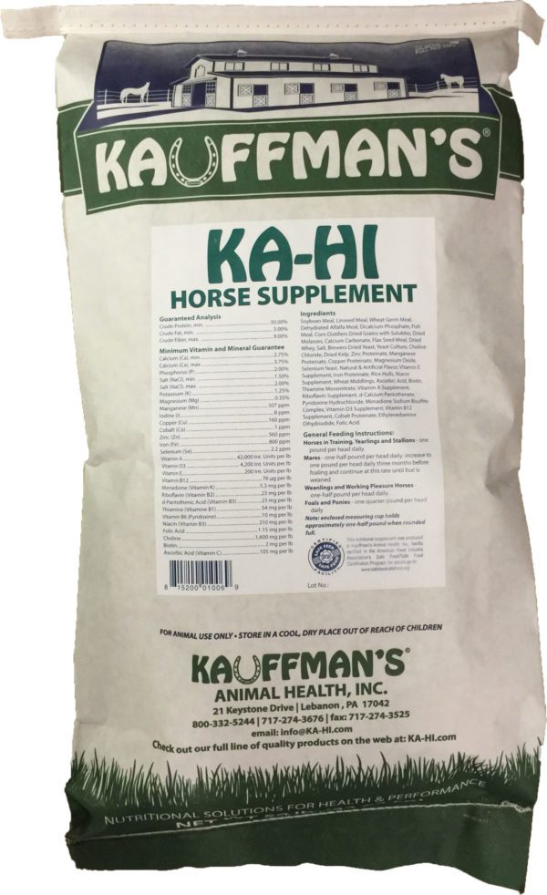 Kauffman's KA-HI Horse Supplement bag.